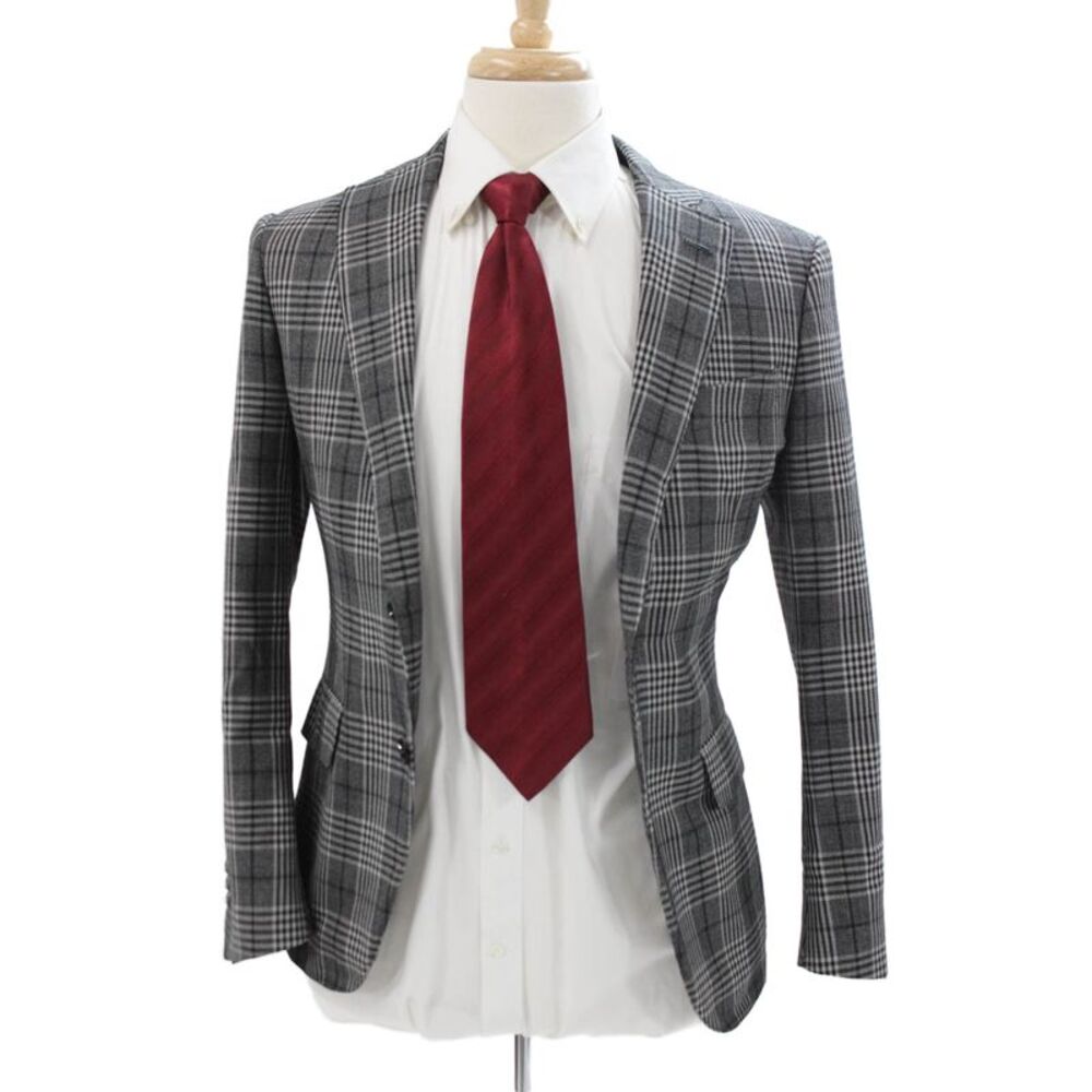 Scuderi Mens Plaid Gray Blazer Button Size 46